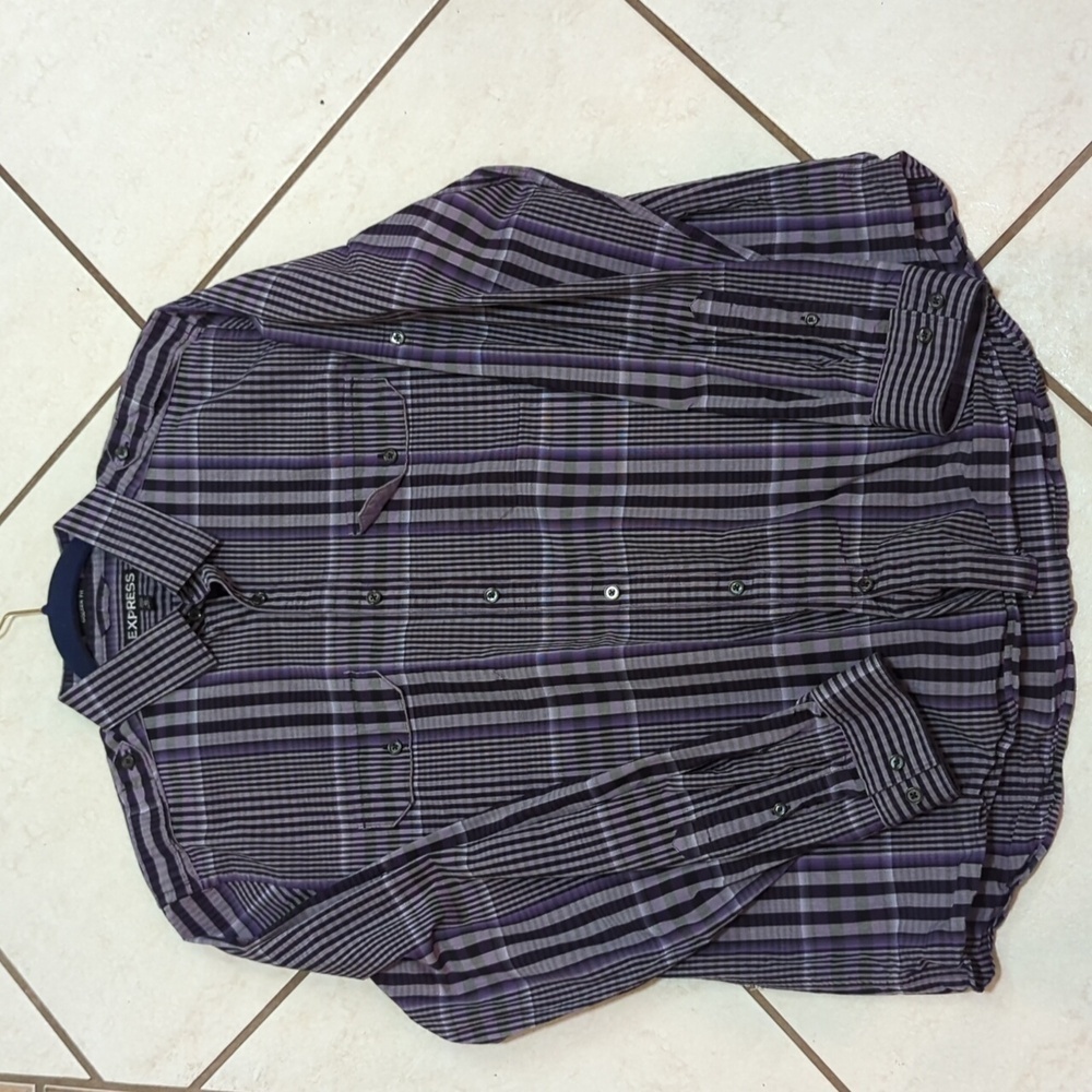 Express Modern Fit Men's Long Sleeve Casual Button Shirt - Plaid Size XL